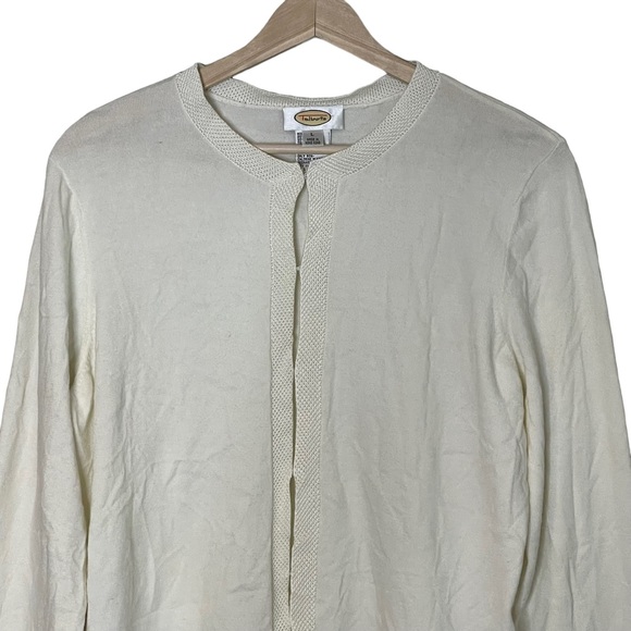 Talbots VTG Long Sleeve Lightweight Cardigan Size L Textured Knit Trim Ivory - Picture 3 of 11